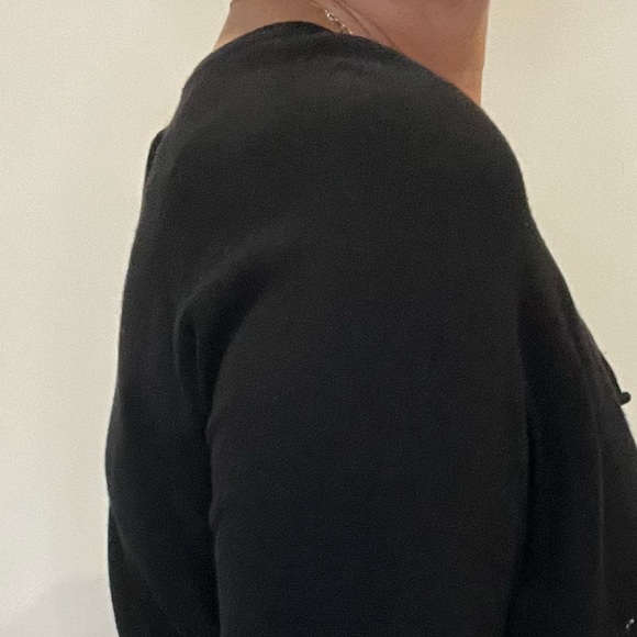 Neiman Marcus Asymmetric Ruffle Knit Top Sweater - Black - Picture 3 of 5